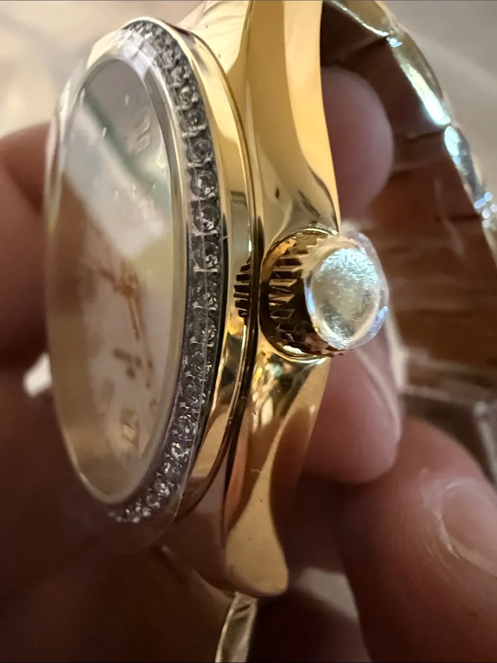 Invicta Gold and White Crystal-Accent Bracelet Watch